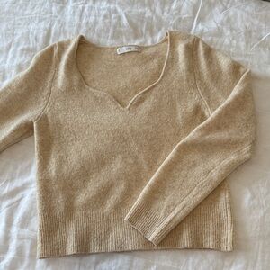 Mango Cream V-Neck Sweater